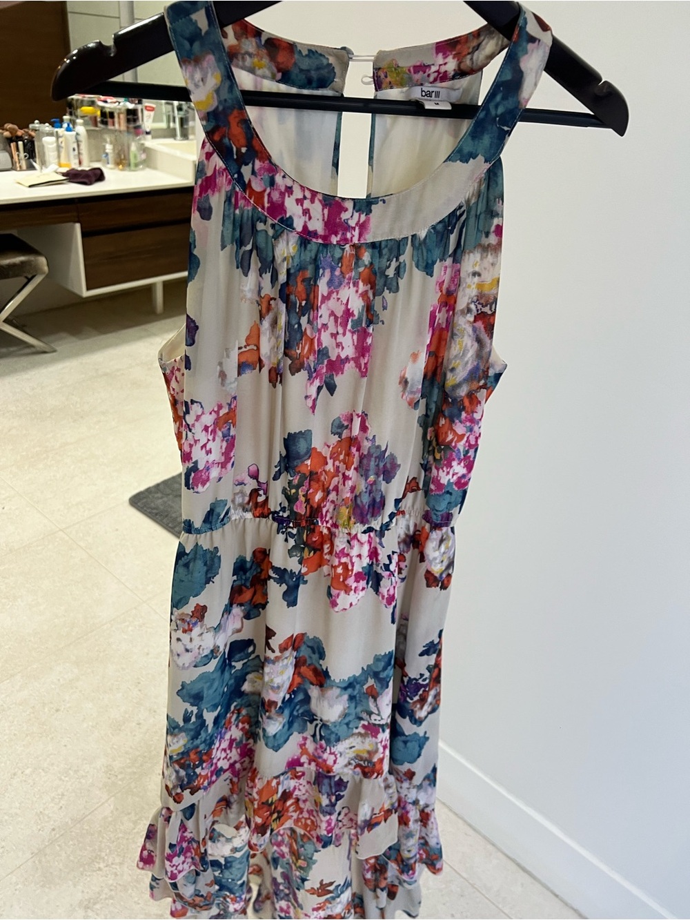 Bar III Floral High-Low Maxi Dress in Blue, Pink & Orange